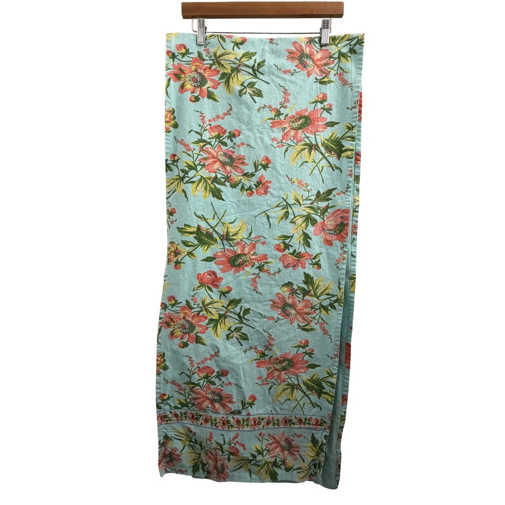 April Cornell Floral Cotton Table Runner Light Blue Pink Green 17x82 Cottagecore